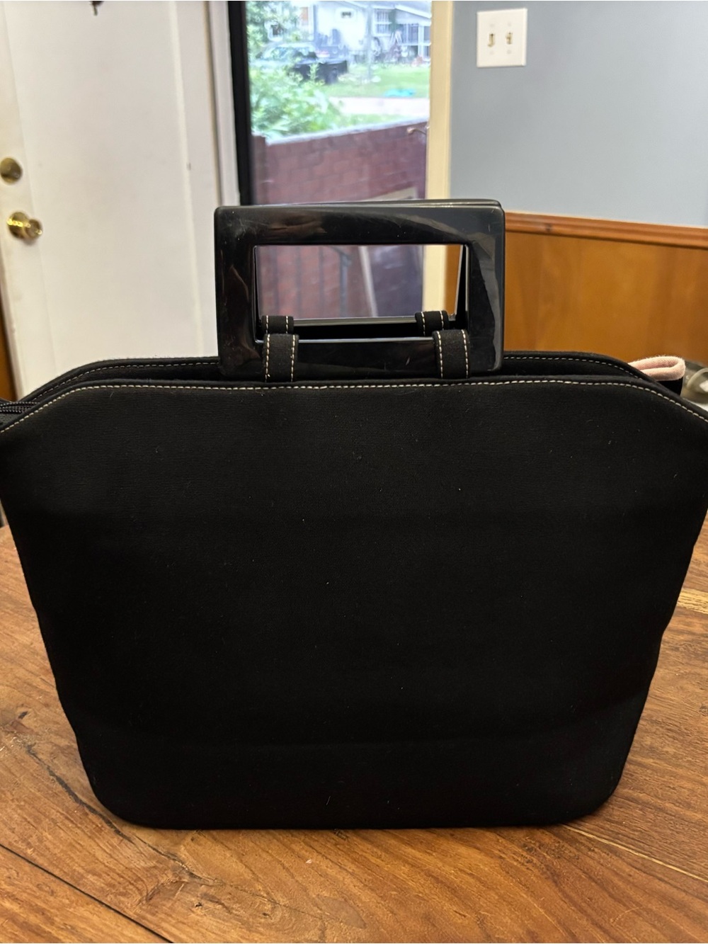 Vintage Black Bow Accent Tote Bag with Pale Pink Trim - Picture 4 of 5